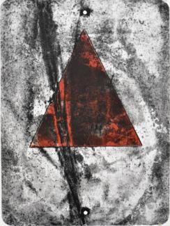 black and white print with triangular section in red