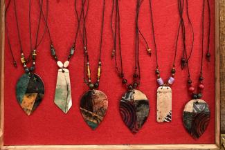 pendants hanging on display