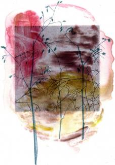 image with leaves, abstract paint marks