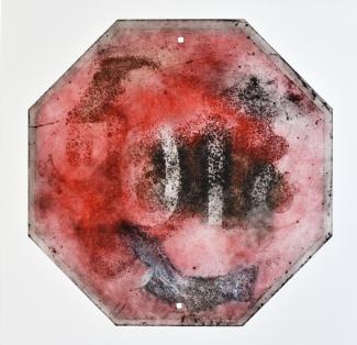 octagon shape with smokey red and grey colours