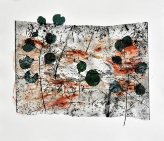 image with leaves and abstract marks