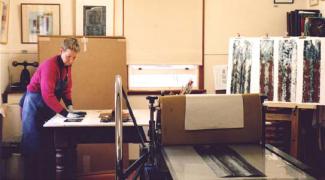 Jenny printing in her studio