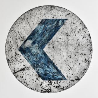 circular shape with a blue chevron inside