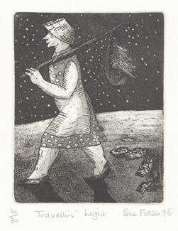 etching of older women striding with purpose