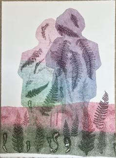 two figure silhouettes, fern imagery 