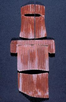 Tin Suit 1 collage: 14 x 5 cm cardboard, spray enamel, red iron oxide